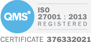 QMS certificate mark confirming ISO 27001:2013 registration