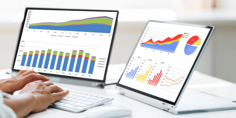 Data dashboards and analytics on laptops