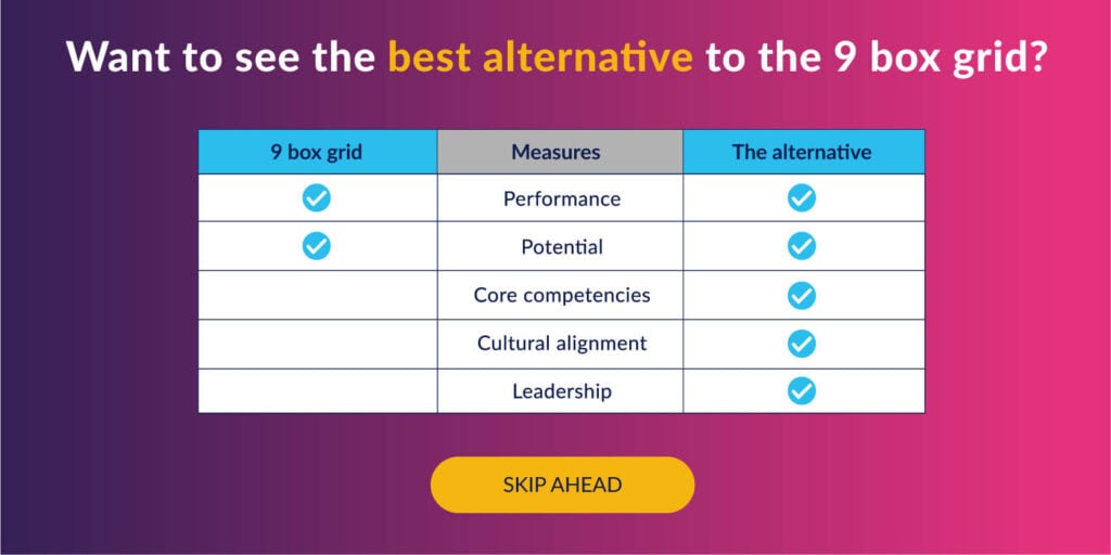 The 9 box grid measures performance and potential; the alternative also covers competencies, culture and leadership