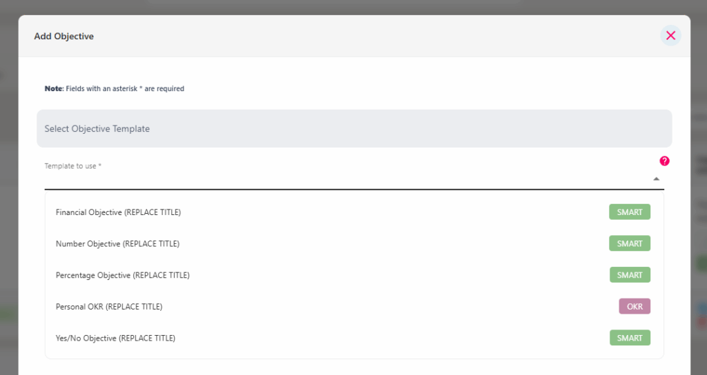 The Template to use drop-down with SMART templates marked by a green tag