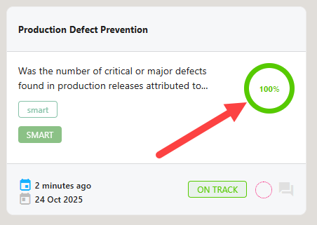 Objective tile with its progress circle updated to the new value