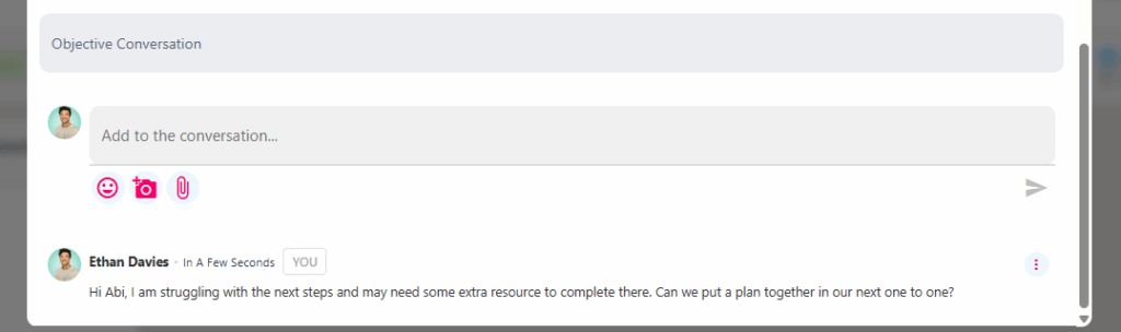 A submitted comment shown beneath the text box with its time stamp
