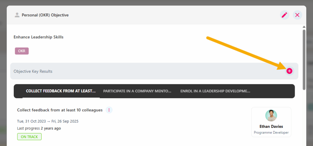 The plus button beside the Objective Key Results header
