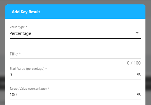 Key result title with its start and target values