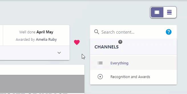 Choosing the awards channel then the star icon to open the Assign an Award panel