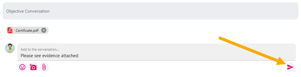 The attached document above the comment box, with the paper aeroplane icon