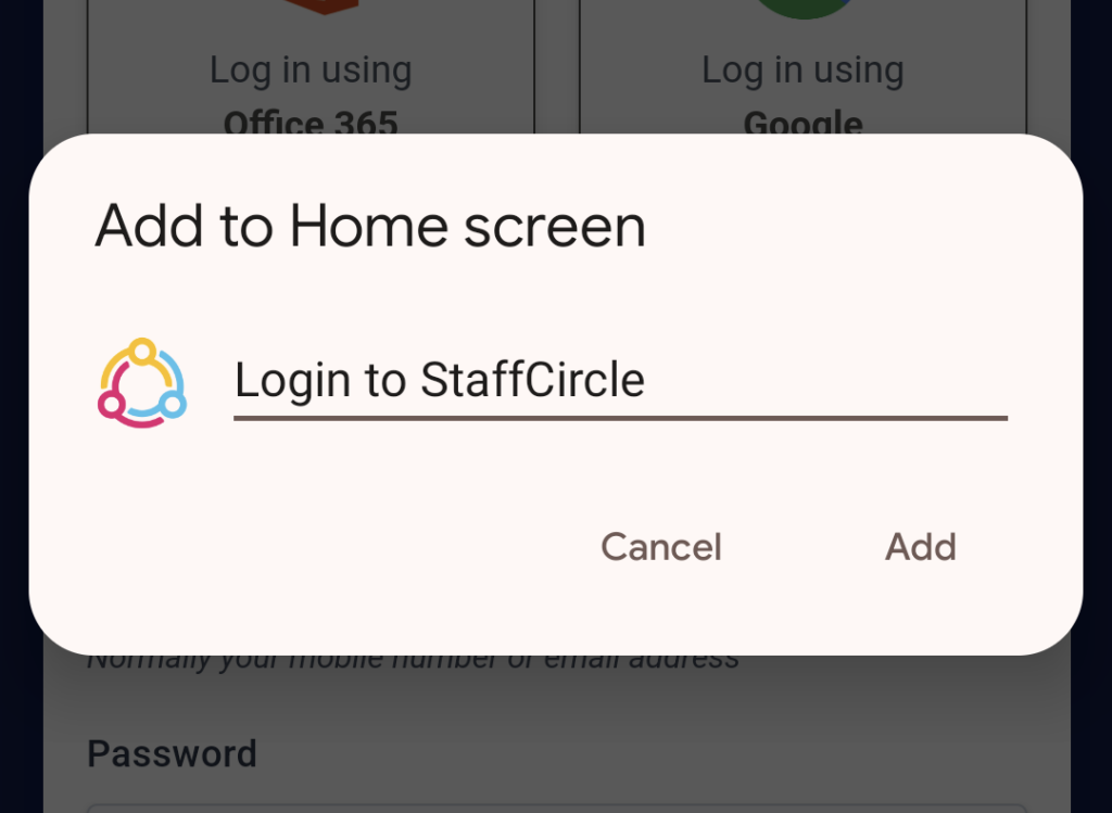 Android prompt for naming the shortcut before tapping Add