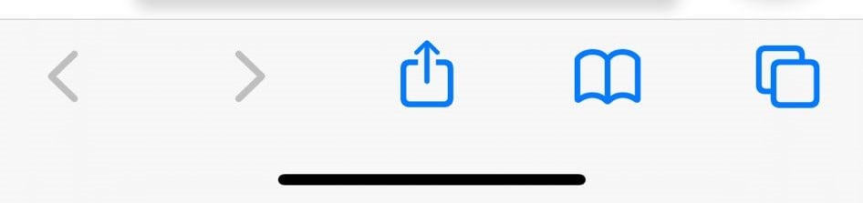 The share icon at the bottom of the screen in Safari on an iPhone