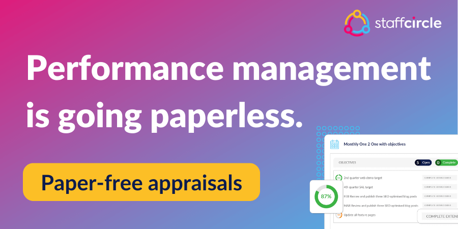 Banner: performance management is going paperless, with a link to paper-free appraisals