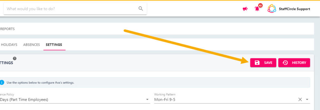The Save button used to confirm changes to the employee's absence settings