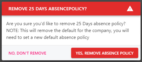 Absence policy list with the pencil and red trash can icons for edit or delete