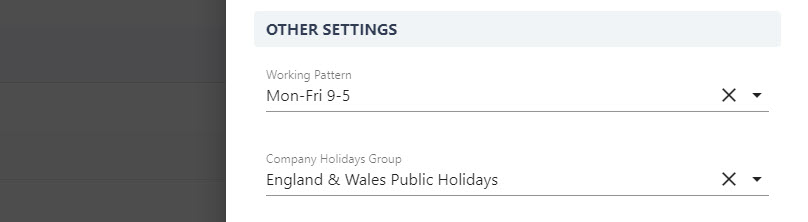 Absence policy fields for linking a working pattern and company holiday