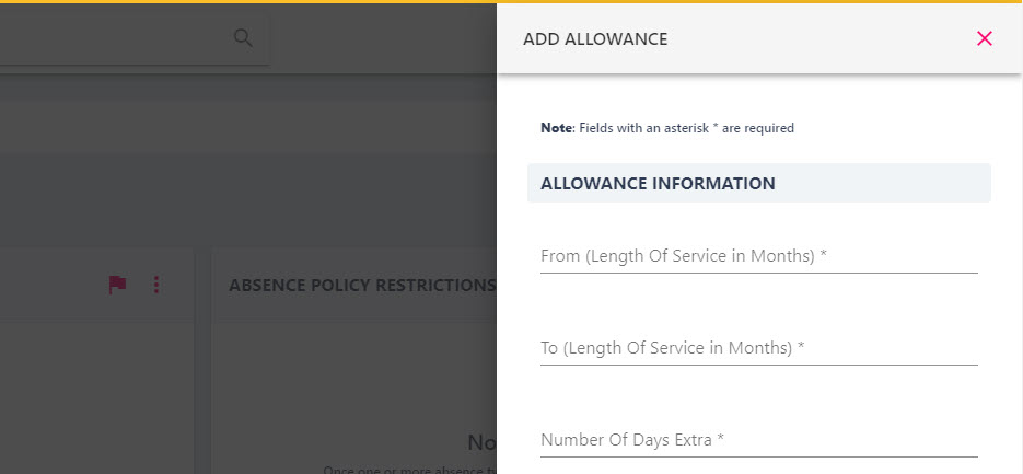 Add Allowance drawer with the service months and number of extra days