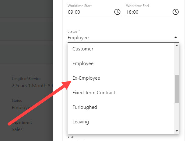 The Status field in Employment Overview changed to ex-employee