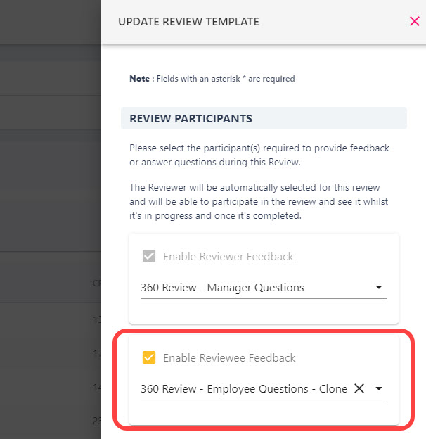 Review Participants section with cloned questions selected for a persona