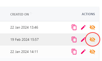 The Deactivate button in the Actions column of a feedback question template