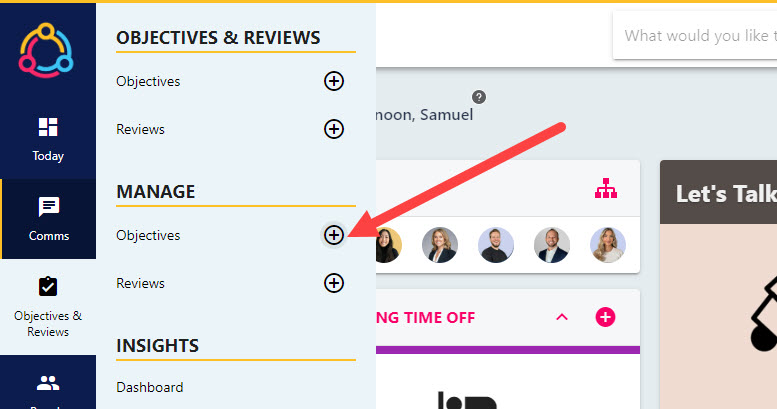 Opening the Add Objective drawer to build an objective from a template