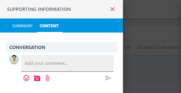 The Content tab of the Supporting Information panel with the comment box