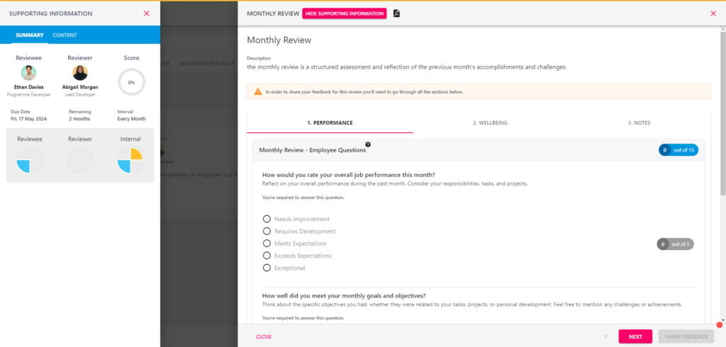 The Manage button that opens your feedback questions beside the review