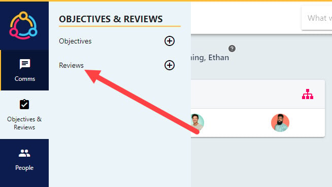 Side-bar navigation to the Reviews area, shown as a clipboard icon