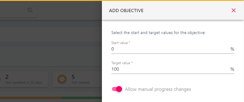 Start and target value fields for the shared objective