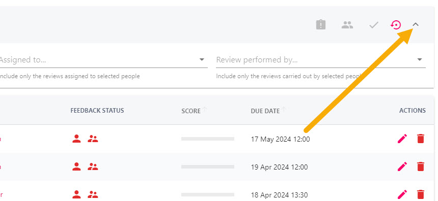 Filters for review title, template, reviewee and reviewer