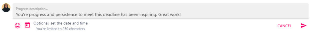 Adding a progress comment to an objective from within the review screen
