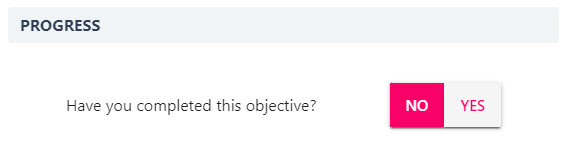 A yes/no measured objective showing NO and YES buttons in place of a slider