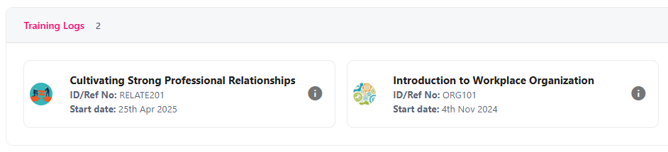Training Log showing the courses you have completed