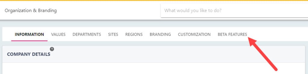 The Beta Features tab listing features that can be enabled or disabled