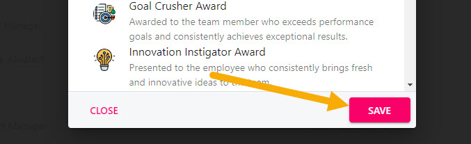 The Save button used to confirm the award assignment