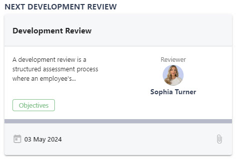 The Next Development Review panel linking to your development review