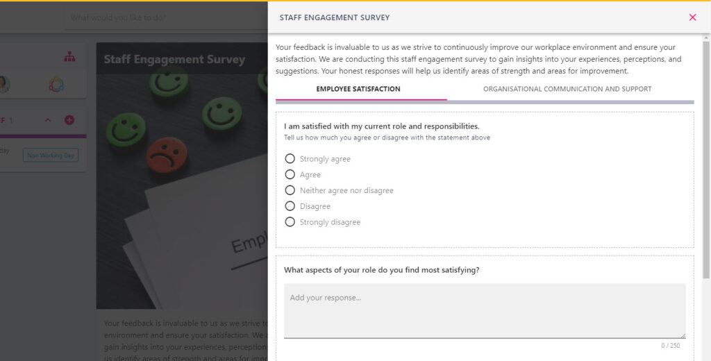 An engagement survey tile with the Respond to survey button