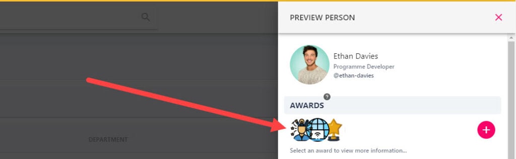 Awards shown beside a profile in the People Directory