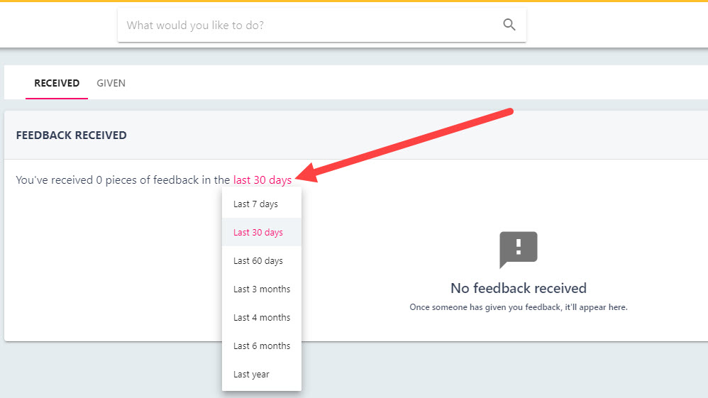 Feedback tab listing feedback received in the last thirty days