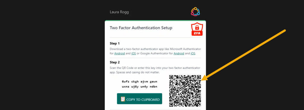 The QR code on the StaffCircle screen, with the Copy to clipboard button