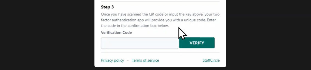 The Verification Code box for the six-digit code from your authenticator