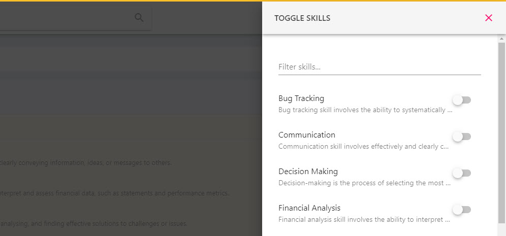 The Toggle Skills button in the top right of the employee's Skills tab