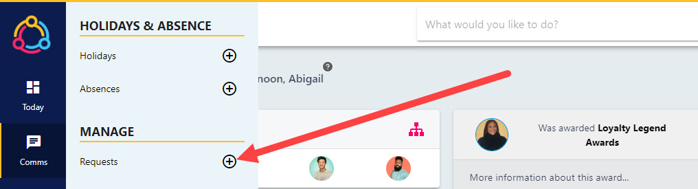 The plus button beside Requests, opening the New Request drawer
