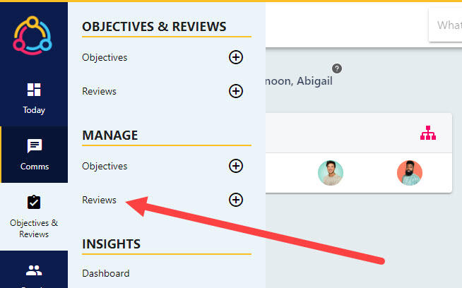 Side-bar navigation from Objectives and Reviews to Manage then Reviews