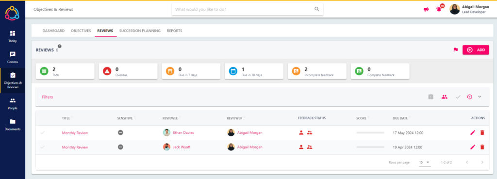 The Review Manager screen listing reviews, including those you review