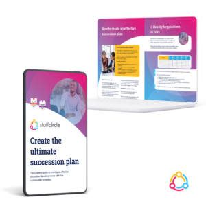 Create the ultimate succession plan guide shown on a phone with two page spreads