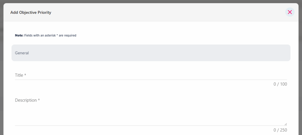 The plus button beside Priorities, opening the Add Objective Priority drawer