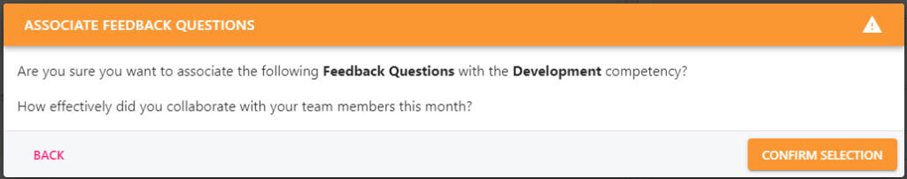 Confirmation pop-up with the Confirm Selection button