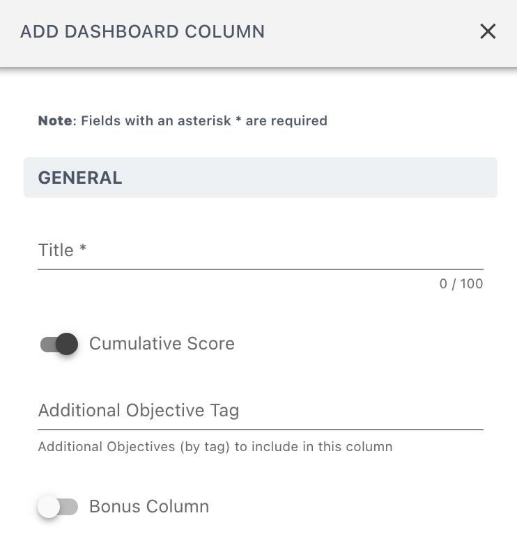 Column settings with the Bonus Column toggle and score weighting