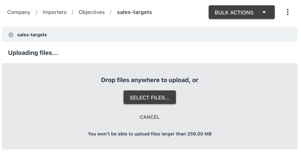 CSV files dropped into the importer folder to update objective values