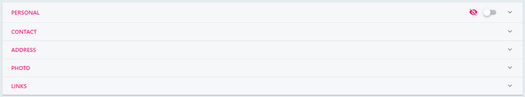 Profile sections, with greyed out fields that only an administrator can change