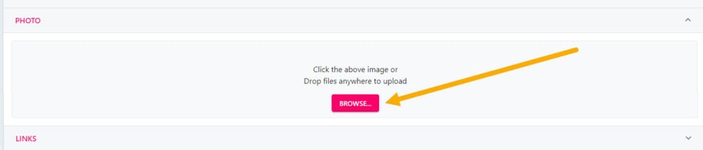 The Photo section with the Browse button for uploading a profile photo