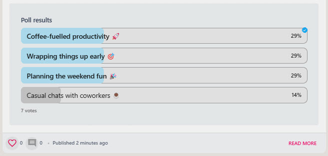 Poll options listing colleagues that employees can vote for