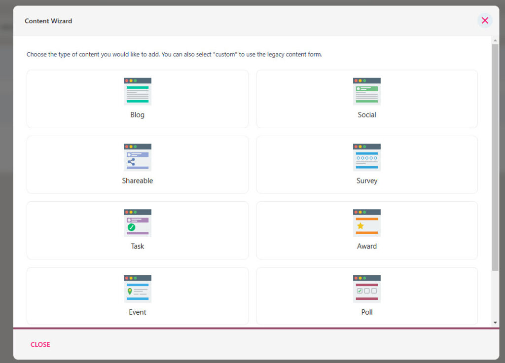 The content creation form used for a blog or social post